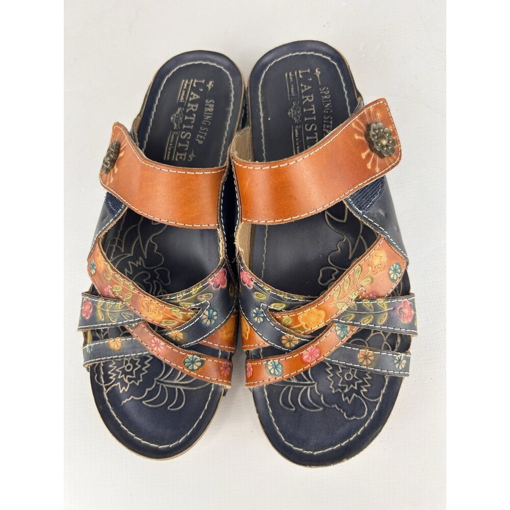 L'Artiste by Spring Step Womens Leigh Leather Slide Sandal Navy Multi EU37 6.5-7 - Picture 6 of 11